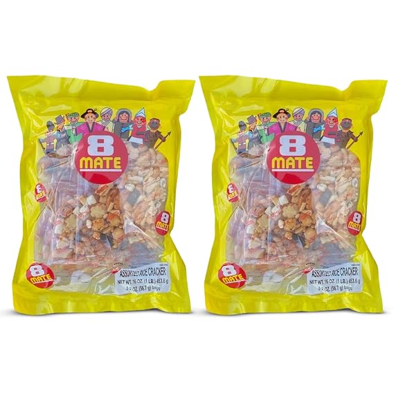 Shirakiku Japanese Style - 8 Mate Premium Arare Assorted Rice Cracker with Green peas | Glutinous Rice, Soy Sauce and Wasabi Green Peas | Asian Snacks, 16 Oz - (Pack of 2)