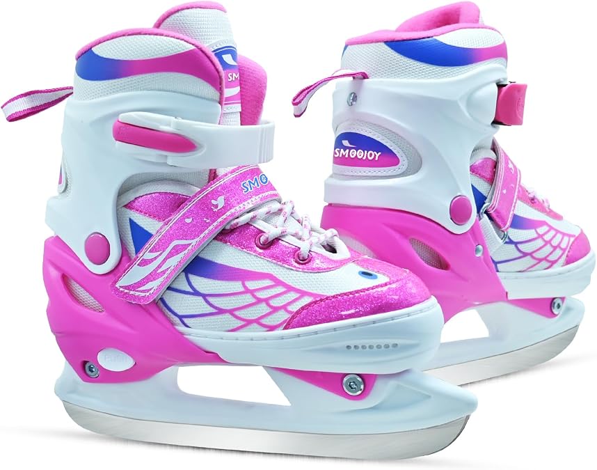 Ice Skates for Kids Girls Boys, Adjustable Kids Skates with Wing Design, Soft and Comfortable Lining Ice Skating Shoes Ages 3-12 Youth for Outdoor Indoor Rink