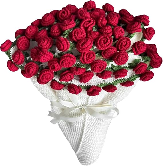 Flower Bouquet Blanket, Finished Rose Bouquet Crochet Blanket Handmade Flowers Blanket Made of Crochet Roses Bouquet Blanket Romantic Gift (Rose, 60 cm)