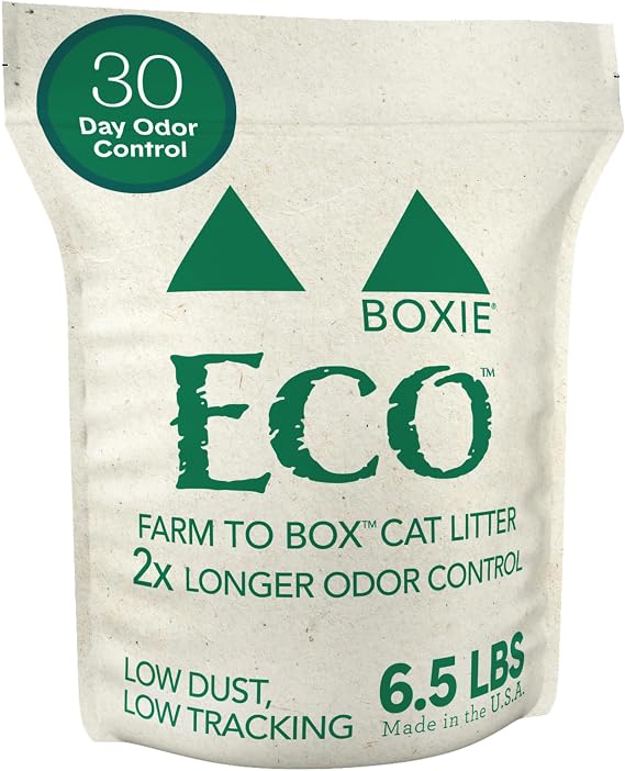 Boxie EcoTM Farm to Box Sustainable 30 Day Odor Control Clumping Cat Litter, 6.5lb Boxiecat 99.9% Dust Free Plant-Based Kitty Litter