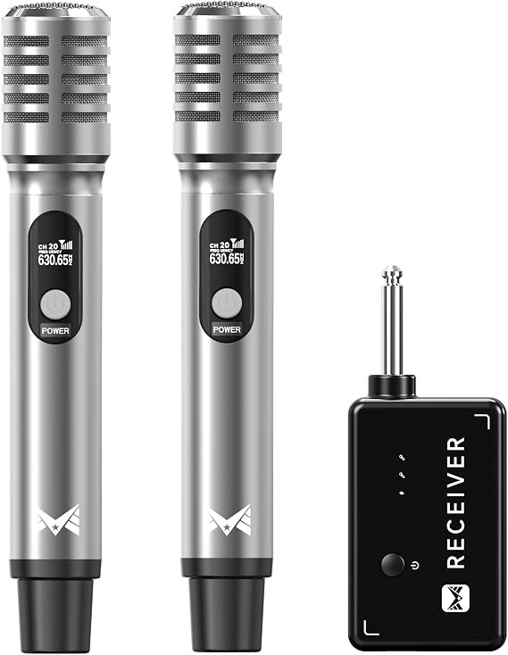 Wireless Microphones, Wireless Microphone with One-to-One Chip Connection, 40H Rechargeable Battery, 200FT Range, Plug and Play, Ergonomic Design,Less Latency Microphone for Singing Video Recording