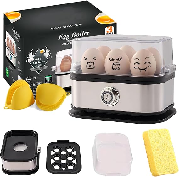 Master Egg Cooker, Stainless Steel Smart Egg Cooker with Auto Shut-Off for 6 Eggs, Rapid Eggs Cooker for Soft, Medium, Hard Boiled(1PCS)