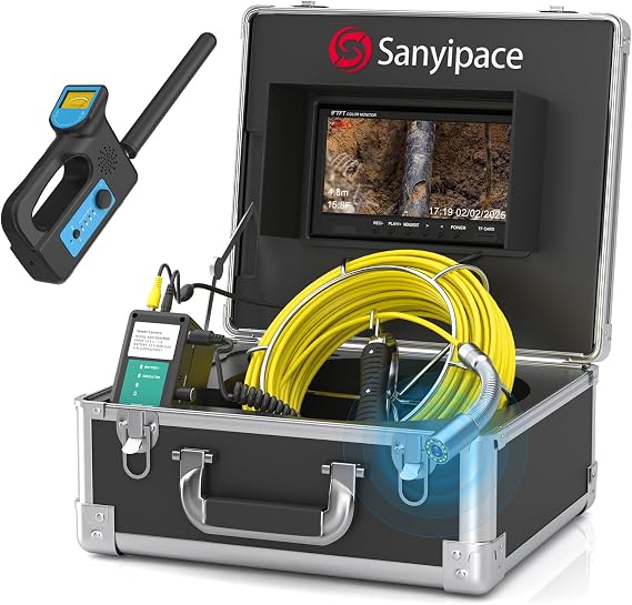 Self-Leveling Sewer Camera 165FT, Drain Plumbing Camera with 512Hz Pipe Locator, Feet Meter Counter, for Plumbers Homeowner Home Inspectors Construction Maintenance Worker