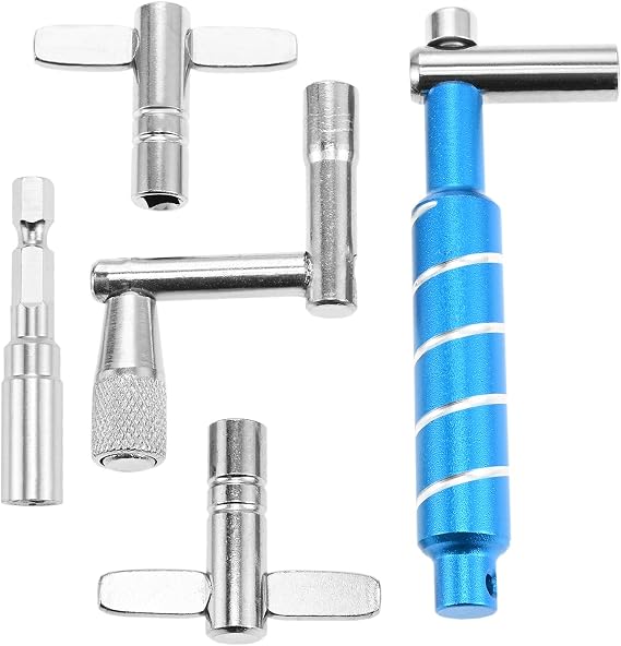 Drum Key Drill Bit Drum Tuning Key - 2 Standard Drum Tuning Keys, 1 Speed Key & Hex Wrench, 1 Blue Universal Drum Keys Fit Acoustic and Electronic Drums (5 Pcs)