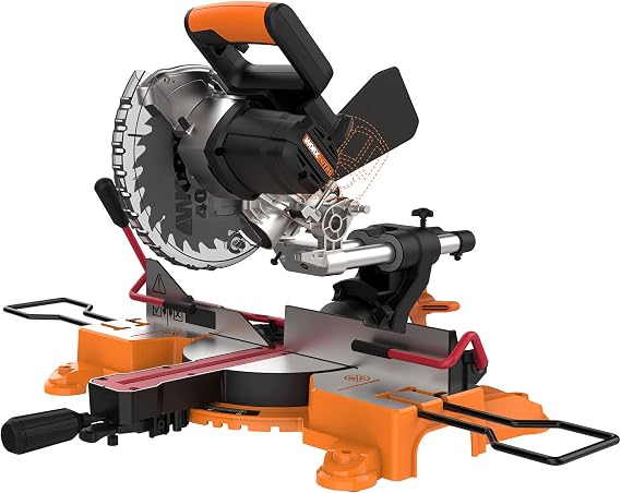 WORX Cordless Sliding Compound Miter Saw, 20V 7-1/4-Inch, WX845L.9 | Battery not included, 8-1/4-in Cutting Capacity, 0-45 Degree Bevel, Shadow Line, Work Clamp and Extension Wings, PowerShare