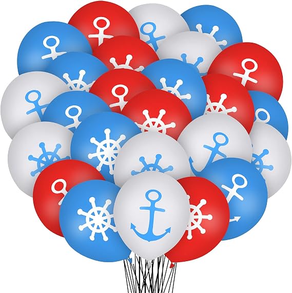 30 Pcs Nautical Balloons Nautical Birthday Decoration Balloons 12 Inches Anchors Wheel Balloon for Navigation Themed Birthday Baby Shower Party Supplies