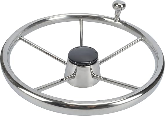 Amarine-Made 5-Spoke 13-1/2 Inch Destroyer Style Stainless Boat Steering Wheel with Small Knob - XK-9310SRF1