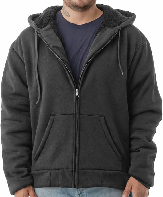 Jvini Men's Ultra Soft Sherpa Lined Hoodie - Full Zip Fleece Lining Heavy Duty Sweatshirts