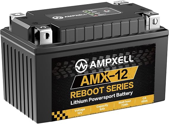 YTX12BS Lithium Powersports Battery Reboot Series 12V 6AH 480A motorcycle battery with Smart BMS, Replacement Motorcycle, ATV, UTV, Scooter, Snowmobile, 4 Wheeler, Lawn Mower and Generator Battery