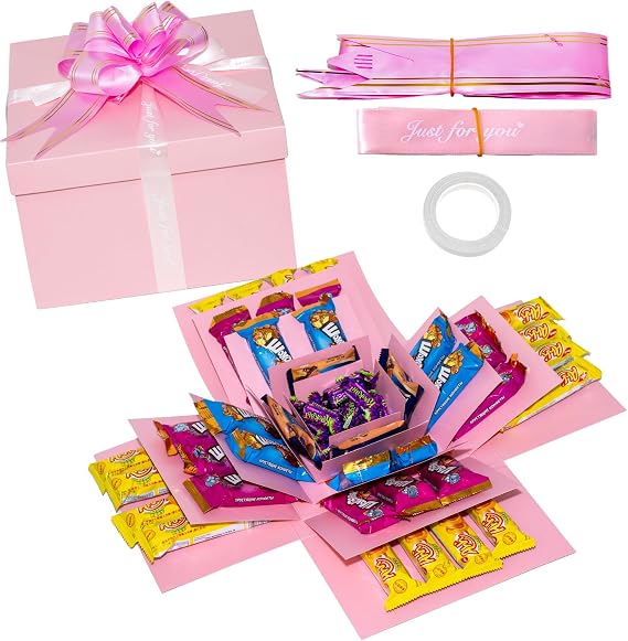 Explosion Gift Box,5 Layer Explosion Box,Surprise Box with Tape Bow Ribbon