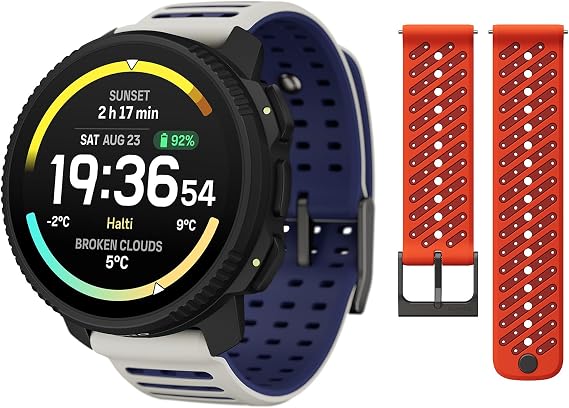 SUUNTO Vertical 2 GPS Sport Watch with 1.5 AMOLED Touchscreen, Arctic Gray & SUUNTO 22 ATH8 Silicone Strap Orange S+M