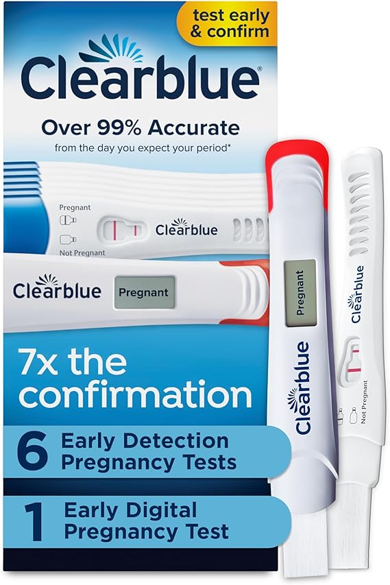 Clearblue Early Pregnancy Test Kit, At-Home Pregnancy Test Kit for Women, hCG Hormone Pregnancy Tests with Easy-to-Read Results, 7 Tests