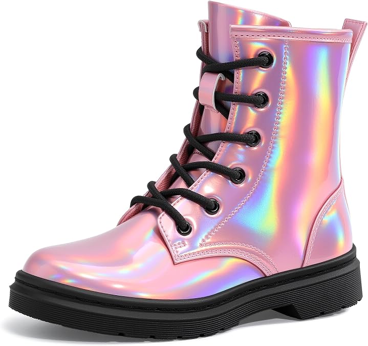 shoeslocker Girls Ankle Boots with Side Zipper & Lace Up Stylish Comfort Shoes with Glitter for Toddlers Little Kids & Big Kids