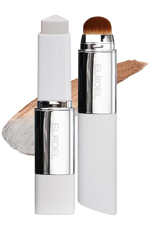 ELROEL Blanc Cover Cream Stick V White - Korean Foundation (#204 Tan) | Medium To Full Coverage, Dewy Finish, Color-Changing Foundation Stick with Volufiline, Dual-Ended, Built-In Detachable Brush