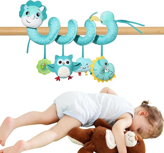 Car Seat Toys for Crib Rattles Toys | With Built-in Bell Colorful Sensory Plush Stroller Ornament for Bassinet Nursery Bedroom Kids Room Boy Girl Driving