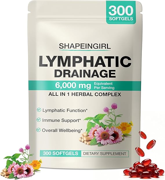 Lymphatic Drainage Supplements - 300 Softgels | 21-in-1 Herbal Blend with Dandelion, Echinacea & Burdock Root | Supports Healthy Circulation & Fluid Balance | Daily Wellness for Men & Women