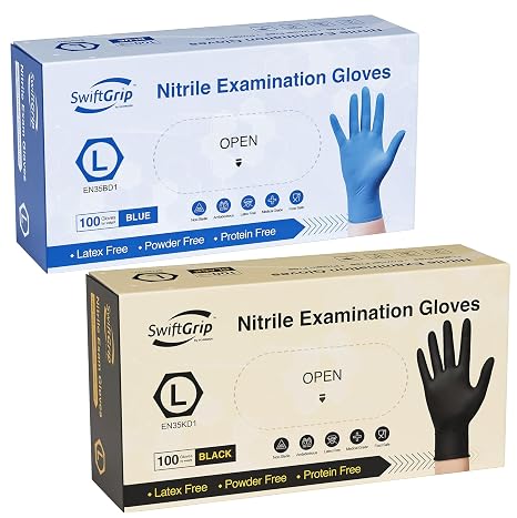 SwiftGrip Disposable Nitrile Exam Gloves, 3-mil, Nitrile Gloves Disposable Latex Free, Medical Gloves, Cleaning Gloves, Food-Safe Rubber Gloves, Powder Free, Non-Sterile, 100-ct Box (Large)