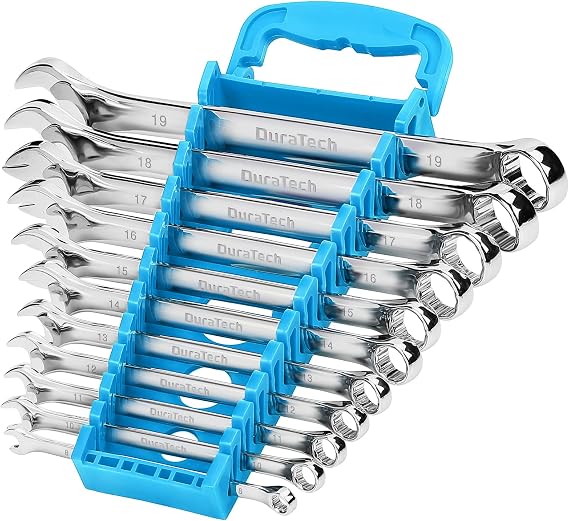 DURATECH 11 Pcs Chrome Vanadium Steel Combination Spanner Set Metric 8-19mm 12 Point with Plastic Tray