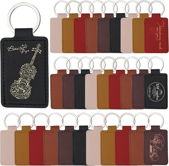 30Pcs Leather Key Fob Kit, Leather Keychains Laser Engraving Blanks