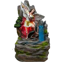 St. Michael Resin Water Fountain, 18 Inches, bulb Light, Home Decor, Symbol of Protection and Courage