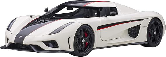 Koenigsegg Regera White with Black Carbon and Red Stripes 1/18 Model Car by Autoart 79027