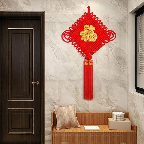 Fespcj Red Chinese knot handmade artwork, entrance hallway wall decoration, home artwork decoration, traditional festival decoration, Chinese style ornaments