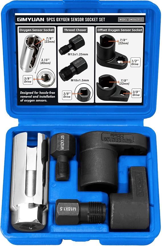 5-Piece Lambda Sensor Key Nut Set - 22 mm Oxygen Sensor Puller & Thread Repair Set