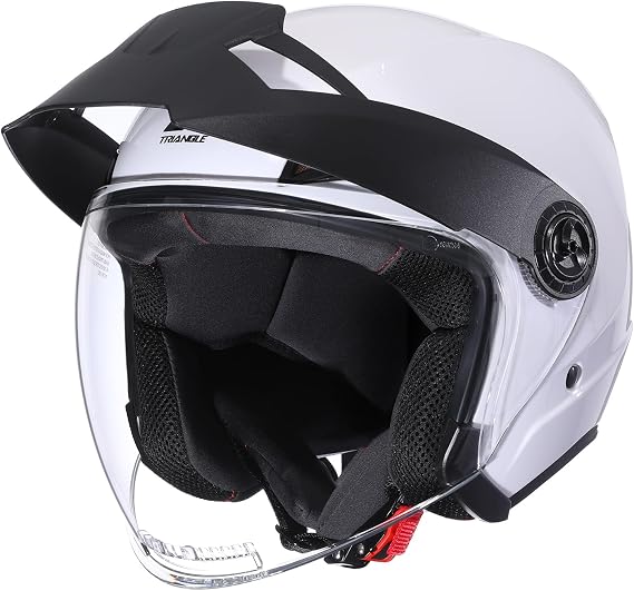 TRIANGLE Open Face Motorcycle Helmet Offroad 3/4 Half Helmets with Brim and Clear Visor for Men Women DOT Approved