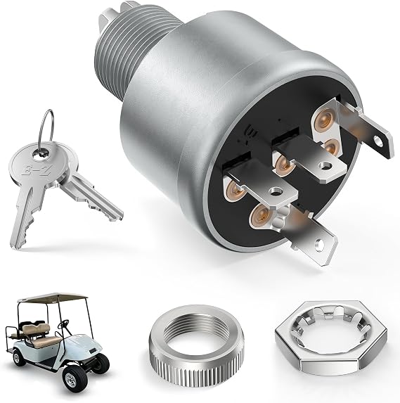 Panglong Golf Cart TXT Ignition Switch -4 Terminal, EZGO TXT Key Switch, Suitable for 1981-up EZGO TXT, Medalist, Workhorse, ST, Shuttle, and Marathon; OEM #33639-G01