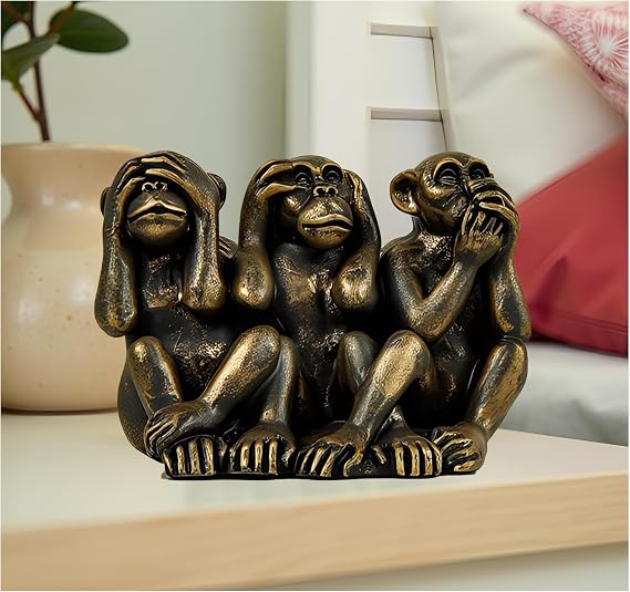 MeritMode Three Wise Monkeys Figurine, See No Evil Monkey Statue