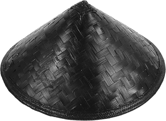 SHINEOFI Japan Black Samurai Ninja Bamboo Cone Hat for Cosplay, Party, Gardening, Fishing - 36CM/14Inch