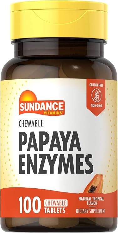 Sundance Papaya Enzymes | 100 Chewable Tablets | Natural Tropical Flavor | Vegetarian, Non-GMO and Gluten Free Supplement