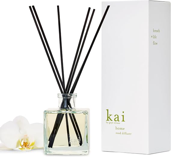 kai reed diffuser a fresh, beautiful, light gardenia scent wrapped in white exotics, 6.75 fl oz | long lasting, serene, vegan, clean and inspired by memories of Hawaiian vacations
