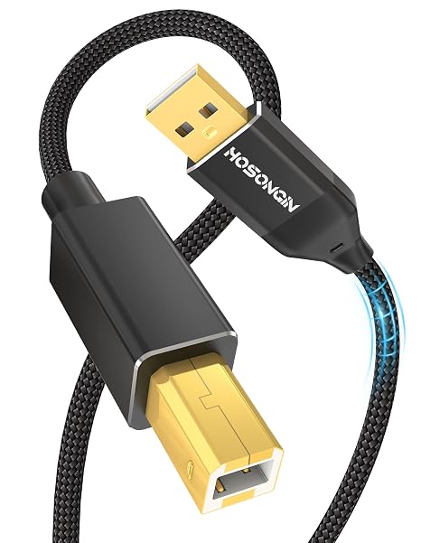 HOSONGIN USB Printer Cable 3FT,USB A to USB B Printer Cable,High-Speed Printer Cord for for Piano, Midi Keyboard, Mixer, Speaker, Instrument,Nylon Braided