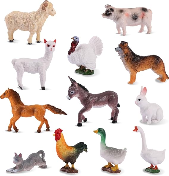 Maxmoc 12pcs Farm Animals,Mini Animal Toys for 3 4 5 6 7 Year Olds