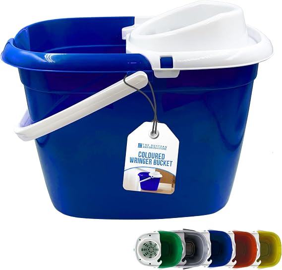 Colour Coded Mop Buckets − 12L Mop Bucket with Wringer and Easy Carry Handle for Domestic and Commercial Cleaning (Blue)