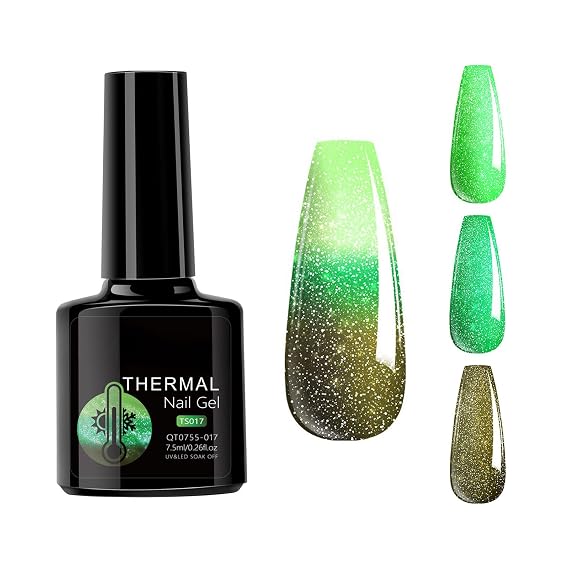 Temperature Color Changing Gel Nail Polish, Glitter Gel Polish Chameleon Holographic Soak Off Nail Art Design at Home DIY Special Gifts for Women Girls