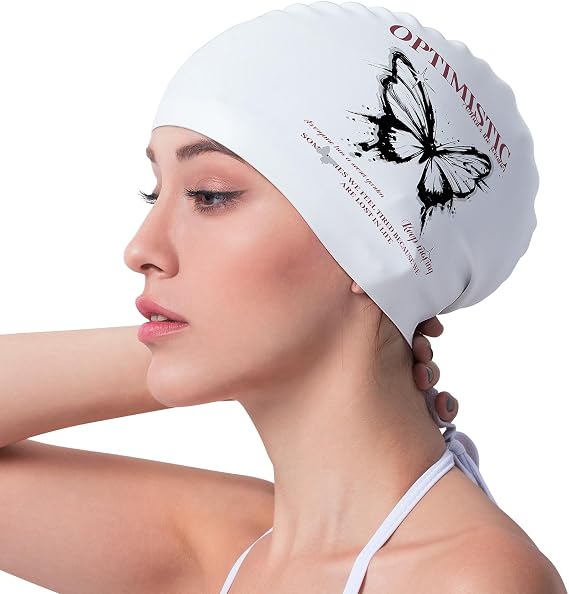 COPOZZ Womens Silicone Waterproof Swim Cap, Large for Long Thick Curly Hair
