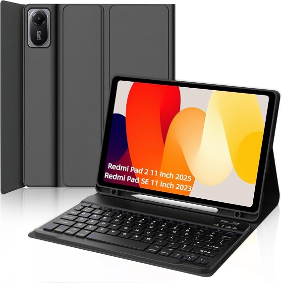 IVEOPPE Keyboard Case for Redmi Pad 2 2025/Redmi Pad SE 11 Inch 2023 | 7-Color Backlit, Multi-Touch Trackpad, Detachable Wireless Bluetooth Folio, Pen Holder, Light & Thin, Stain-Resistant Protect
