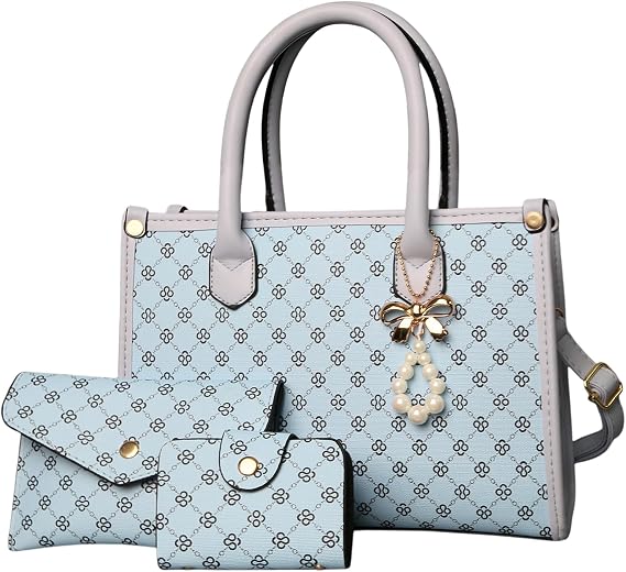 Women Handbag Fashion Satchel Shoulder Tote Top Handle Bag | Sturdy Structured, Spacious, PU Leather, Plaid, Bow, 3pcs, Coin Purse and Small Card Holder, Versatile for Daily Work