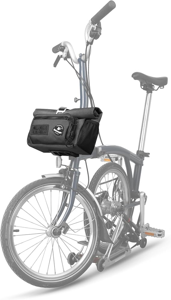 Rhinowalk Brompton Bike Handlebar Bag, 4L Roll-Top with Quick-Release Mount, Convertible Shoulder Bag, Waterproof with Rain Cover (Black)