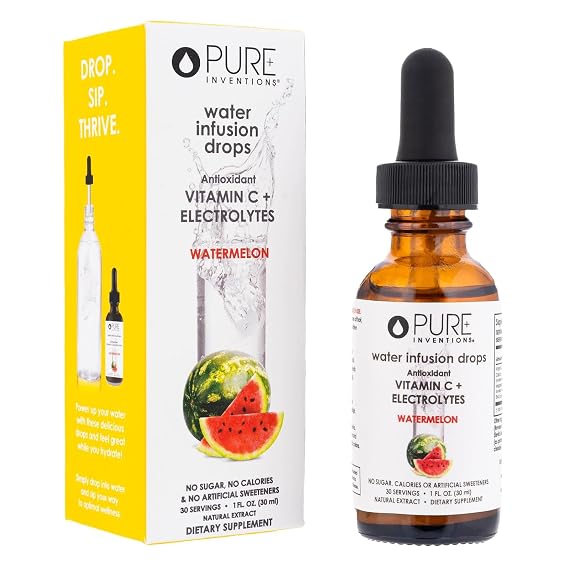 Pure Inventions - Water Enhancer Drops Delicious, Refreshing Sugar-Free Electrolyte Drops, Antioxidant Vitamin C Support, Zero Calories, No Artificial Sweeteners, Watermelon, 30 Servings
