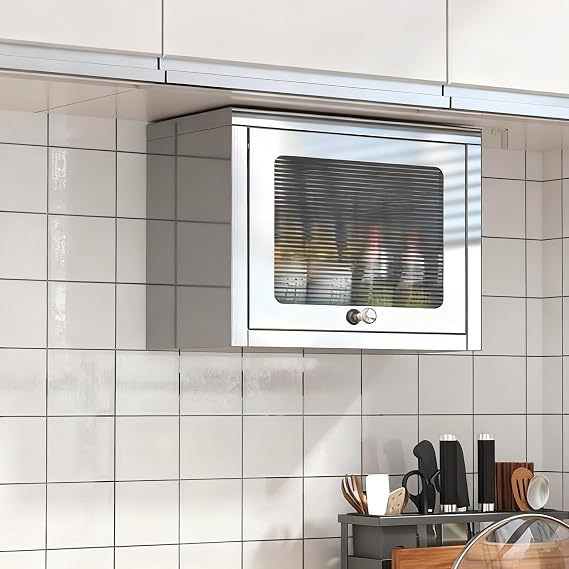 Kitchen Wall Cabinets withUp-flip Door,Thickened 304 stainless steel wall cabinet with flip door hanging cabinet punch-free wall-mounted kitchen and bathroom(40*22*34.5cm/15.7*8.7*13.6in)