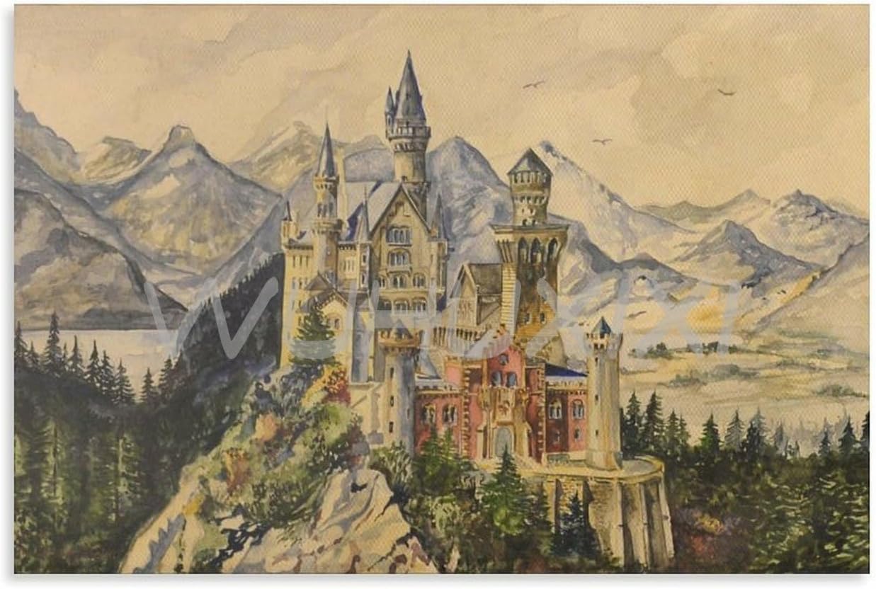 Adolf Hitler Neuschwanstein Castle Poster Landscape Poster 3 Canvas Painting Posters And Prints Wall Art Pictures for Living Room Bedroom Decor 12x08inch30x20cm Unframe-style