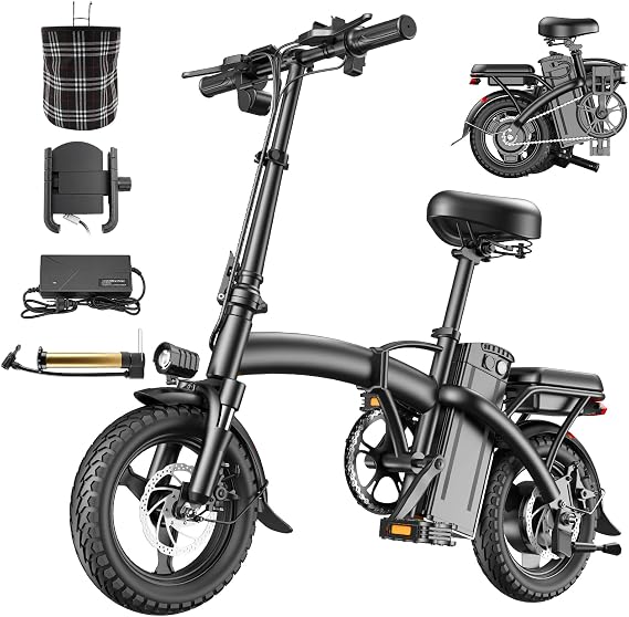 H14 Electric Bike for Adults, Peak 1200W/1500W 25 MPH Folding Electric Bikes for Adults, 48V 10A(480WH) Ebike, 45 Miles(PAS) E Bike, 11-Level Full Suspension E-Bike, 14"2.0" Folding Ebike for Teens