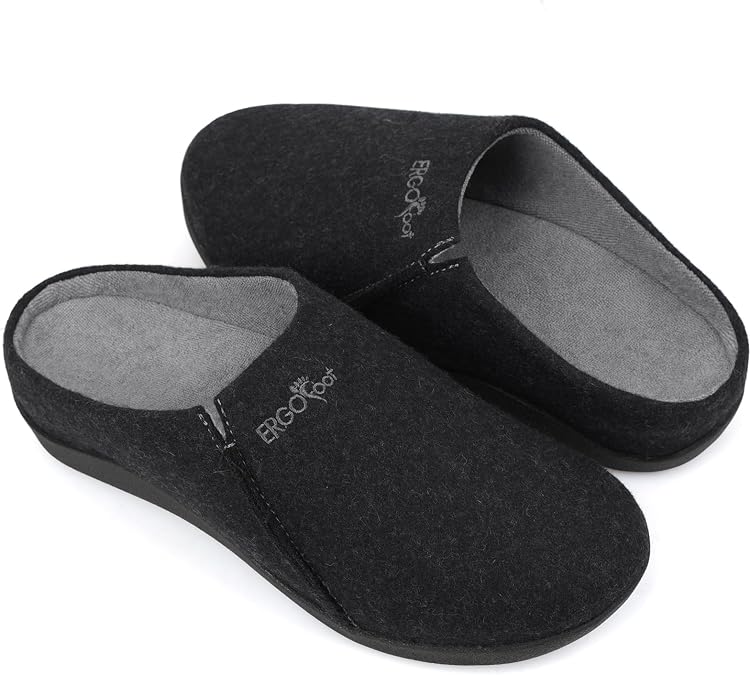 ERGOfoot Arch Support Slippers for Women Men, Wool Felt Clogs