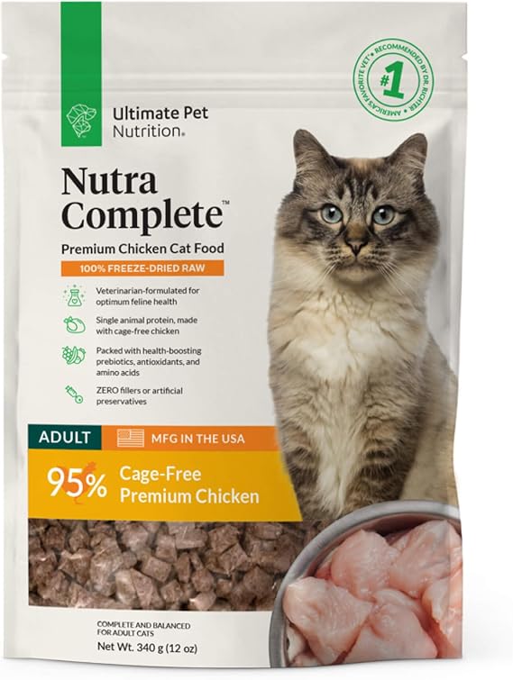 ULTIMATE PET NUTRITION Nutra Complete Premium Chicken Cat Food - Freeze Dried Chicken Feline Food (12 Oz)