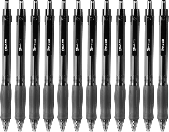Kaco KEYBO 12 Pieces Black Gel Ink Pens with Soft Ergonomic Grip 0.5 mm