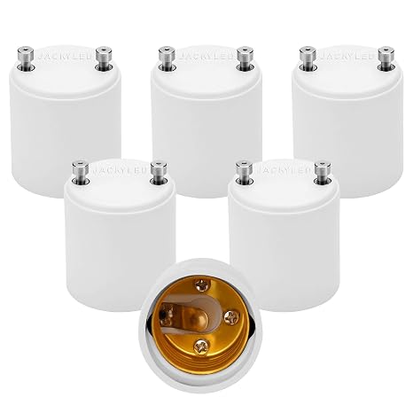JACKYLED GU24 to E26 Adapter 6-Pack Heat Resistant Up to 392F | Fire Resistant Converts GU24 Bi-Pin Based Fixture to E26 E27 Standard Screw-in Socket