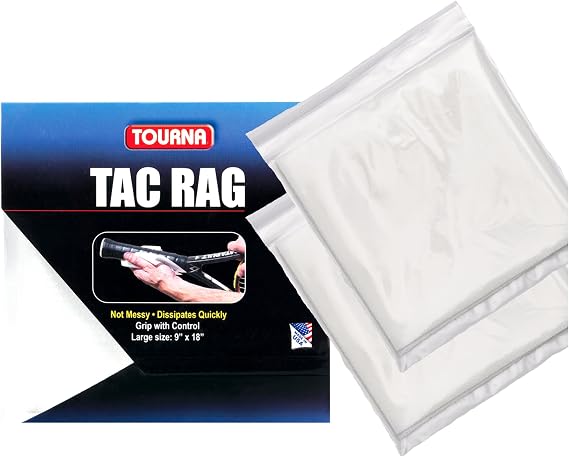 Tourna Tac Rag Tacky Grip Cloth for Tennis, Pickleball & Sports (2-Pack) Grip Enhancer for Hands & Handles, No Residue, Reusable Anti-Slip Grip Aid